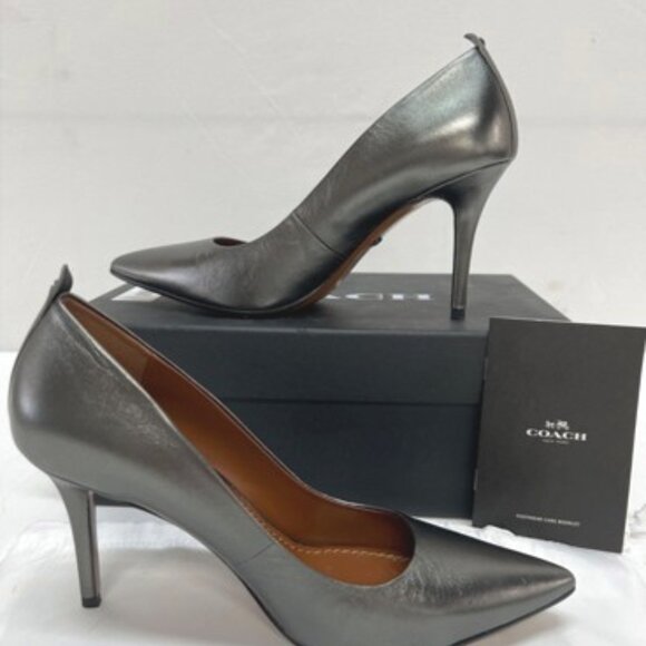 COACH Waverly Gunmetal Gray Leather High Heel Pumps with Box & Dust Bag Size 9 - Picture 2 of 12